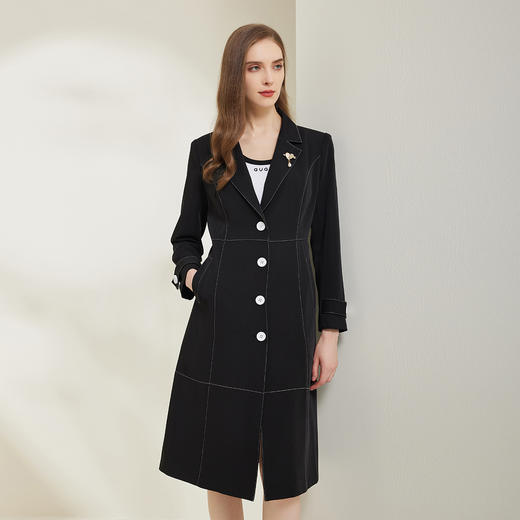 RE0A1斯尔丽瑟俪2023年新款撞色纽扣和手工线西装领小A摆风衣 商品图0