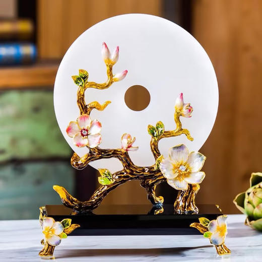 佛罗端斯-创意珐琅彩天然玉石迎春平安扣摆件客厅玄关乔迁礼品R0-8216佛罗端斯迎春平安扣 商品图0