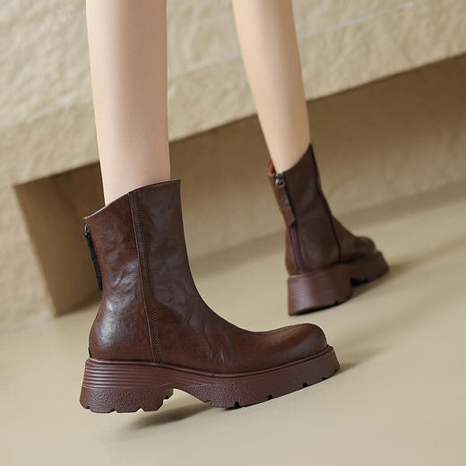 秋冬新款，里外全皮厚底侧拉链短靴HBP-5477 商品图1