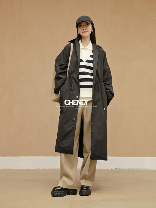 不退不换！不退不换！CHENLY 抽绳连帽廓形黑色风衣 商品图3