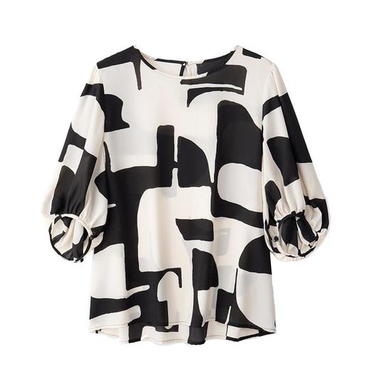 2023夏季新款雪纺衫七分袖衬衫女大码T恤圆领小衫5009 商品图4