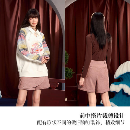 两三事沙丘之子2023秋季新款复古铆钉装饰显瘦灯芯绒裙裤休闲裤 商品图3