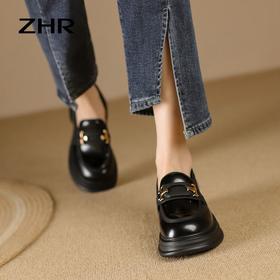 ZHR方形饰扣厚底鞋2023秋季新款ins百搭韩版学院风小皮鞋高颜值