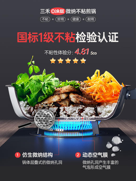 三禾0涂层微纳不粘煎锅平底锅无涂层家用平底煎锅煎蛋锅26寸 商品图1