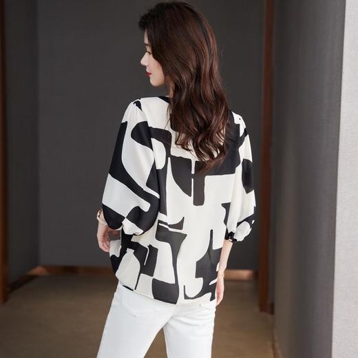 2023夏季新款雪纺衫七分袖衬衫女大码T恤圆领小衫5009 商品图2