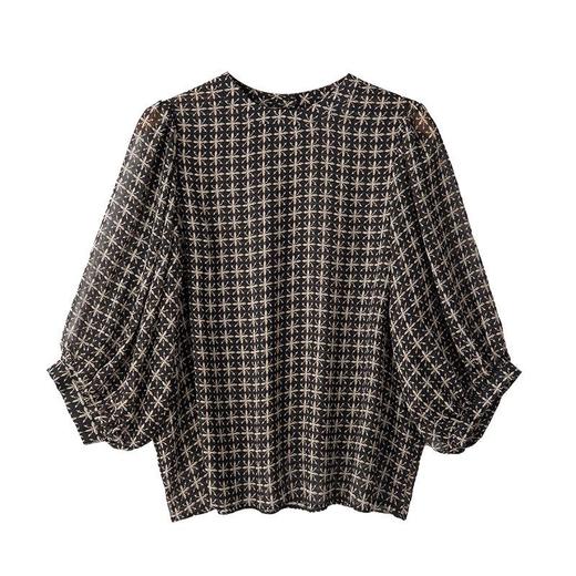 2023夏季新款雪纺衫灯笼袖衬衫女大码T恤圆领小衫5008 商品图4