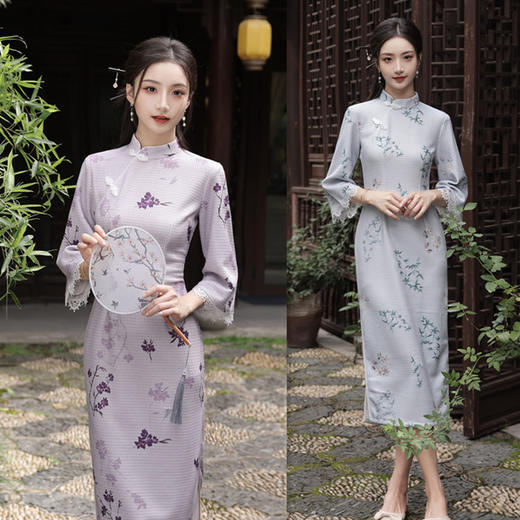 GX时尚改良倒大袖长款七分袖旗袍2023秋冬新款年轻少女款旗袍 商品图3