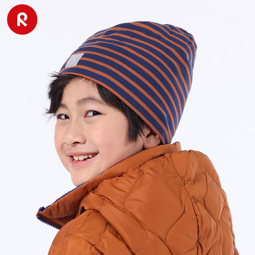 reima男女儿童棉针织帽大童早秋新款条纹弹力保暖抓绒无檐帽 商品图1