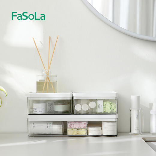 FaSoLa桌面收纳盒化妆品透明盒带盖整理储物盒办公书桌杂物置物架 商品图4