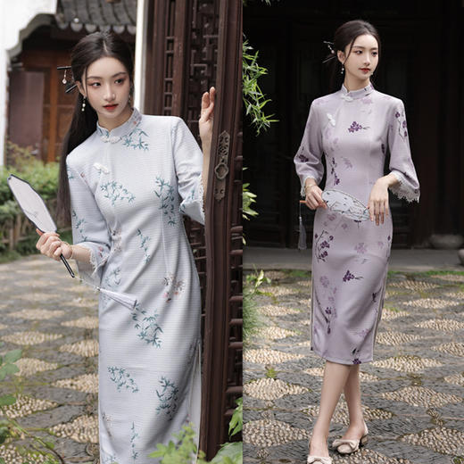 GX时尚改良倒大袖长款七分袖旗袍2023秋冬新款年轻少女款旗袍 商品图0