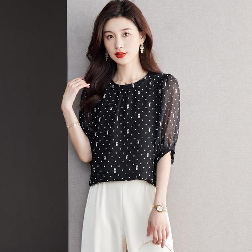 2023夏季新款雪纺衫五分袖衬衫女大码T恤女圆领小衫5023 商品图1