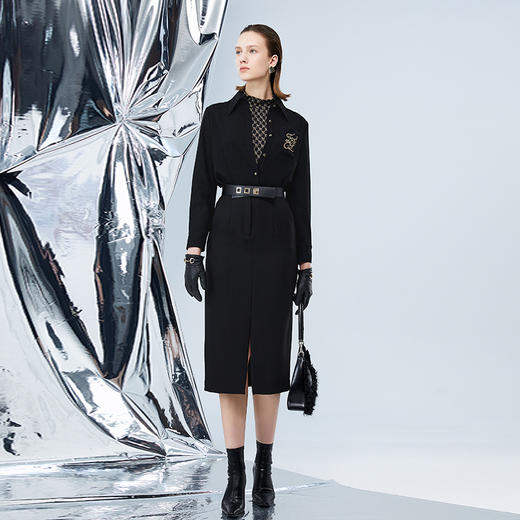 EITIE爱特爱冬季新款时尚气质显瘦高腰开叉半身裙7606312 商品图1