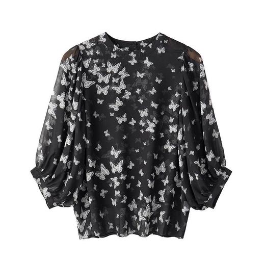 2023夏季新款雪纺衫五分袖衬衫女大码T恤圆领小衫5019 商品图4