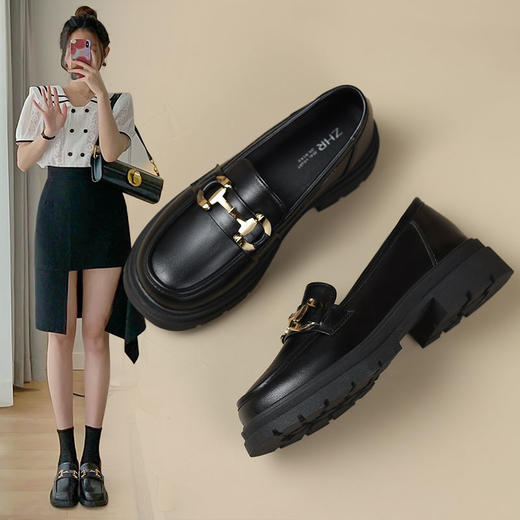ZHR英伦风小皮鞋女夏季厚底乐福鞋2023新款黑色小皮鞋子女鞋 商品图0