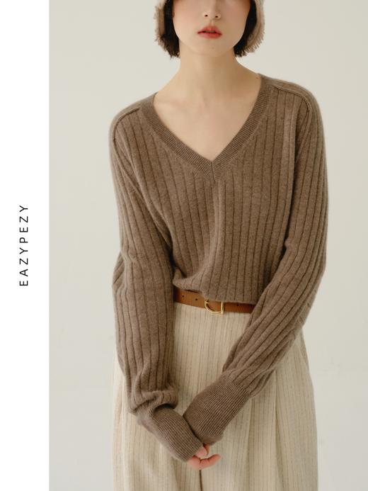 EAZYPEZY 2023AW V领坑条羊绒衫 商品图0