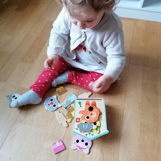 djeco自带收纳盒的动物变装，变脸，时装秀木质拼图 商品图2