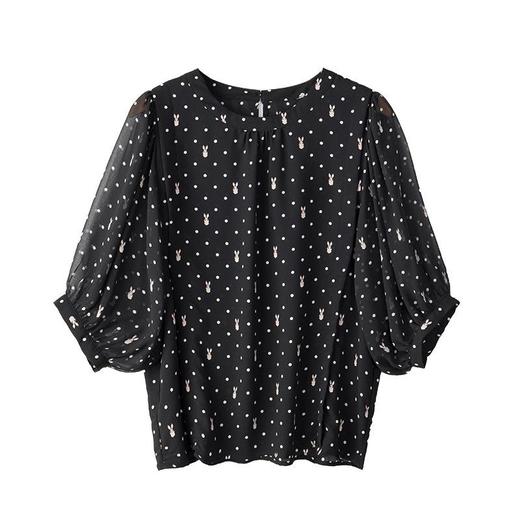 2023夏季新款雪纺衫五分袖衬衫女大码T恤女圆领小衫5023 商品图4