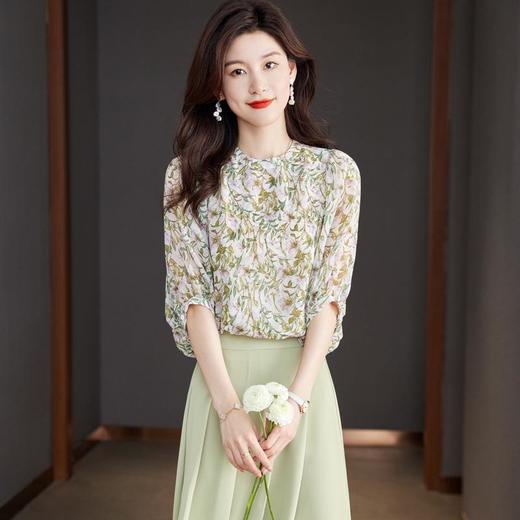 2023夏季新款雪纺衫七分袖衬衫女大码T恤圆领小衫5015 商品图1