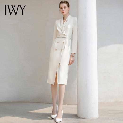 IWY/秋冬高端时尚连衣裙女长袖主持人礼服职业装收腰显瘦西装裙气质女233046Q1 商品图1
