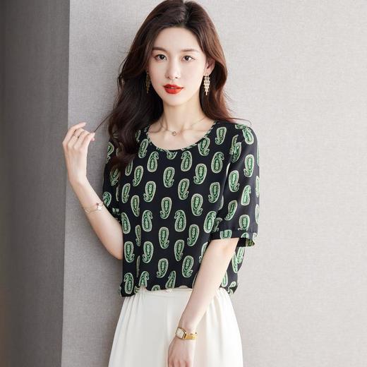 2023夏季新款雪纺衫短袖衬衫女大码T恤圆领小衫洋气5025 商品图1