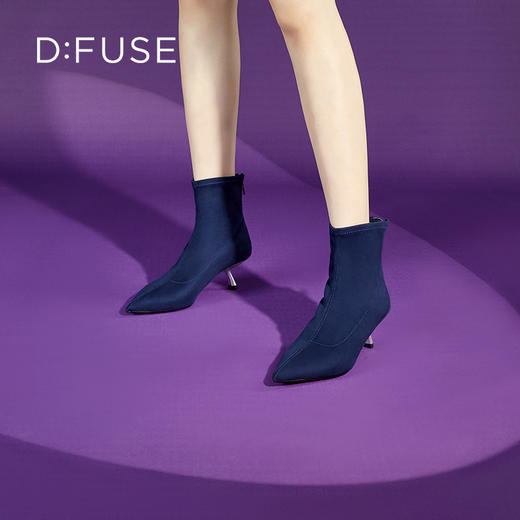 Dfuse迪芙斯秋款尖头细跟高跟弹力短靴瘦瘦靴DF34116077 商品图9