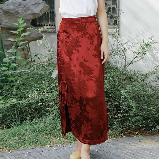 2022夏季中式盘扣开叉长款修身半身裙J220468 商品图5