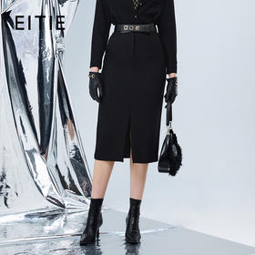 EITIE爱特爱冬季新款时尚气质显瘦高腰开叉半身裙7606312
