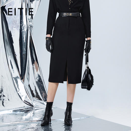 EITIE爱特爱冬季新款时尚气质显瘦高腰开叉半身裙7606312 商品图0