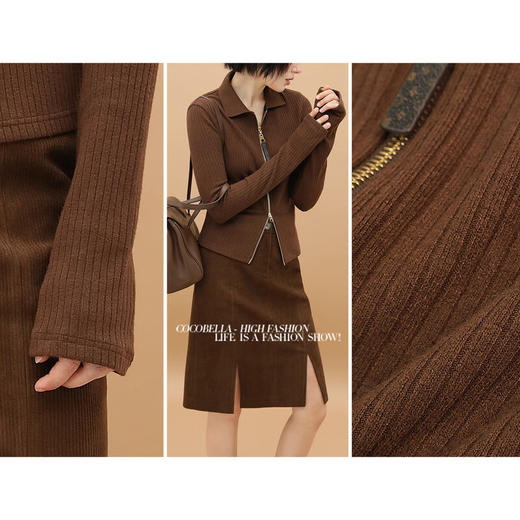 【秒杀】COCOBELLA双头金属拉链针织外套美拉德风坑条开衫上衣SE523B 商品图1