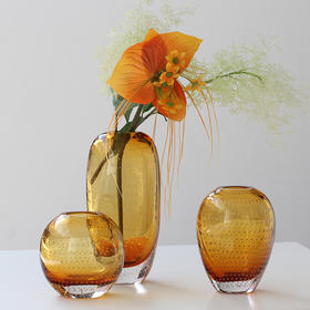 Bixuan 现代艺术透明厚底气泡玻璃花瓶 样板间客厅餐桌装饰花器