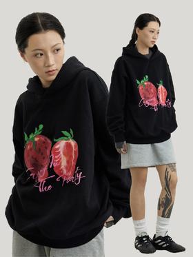 CryingCenter 手绘草莓黑色带帽卫衣宽松百搭复古情侣 哭喊中心