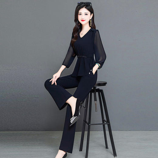 秋季新款，长袖打底衫直筒微喇裤时尚气质女装两件套QYM-TYH-231328-Y 商品图1