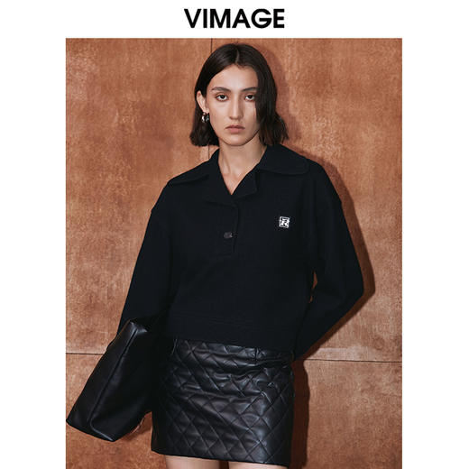 VIMAGE纬漫纪秋季新款帅气时尚纯色翻领显瘦休闲上衣女V2003617 商品图2