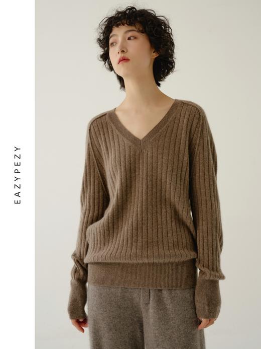 EAZYPEZY 2023AW V领坑条羊绒衫 商品图1