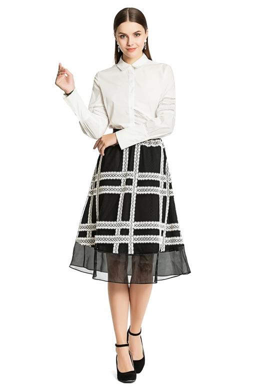 SUMMER & SAGE 黑白格纹高腰半身裙 3356 商品图1