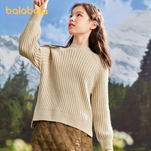 巴拉巴拉女童毛衣新款秋冬儿童内搭针织衫中大童半高领插肩袖 商品图1