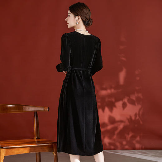 高贵气质时尚长袖，真丝丝绒连衣裙SM-82395700 商品图4