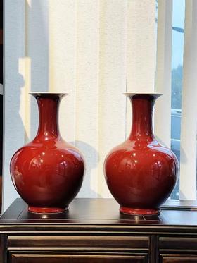 马晨 精品郎红釉赏瓶（对）