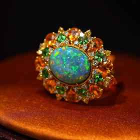 龢盒原创 艳‮稀彩‬有‮闪色‬电‮矿岭‬区天‮黑然‬澳宝 欧珀镶‮宝彩‬复‮奢古‬华‮戒大‬指