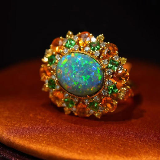 龢盒原创 艳‮稀彩‬有‮闪色‬电‮矿岭‬区天‮黑然‬澳宝 欧珀镶‮宝彩‬复‮奢古‬华‮戒大‬指 商品图0