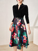 名媛气质，优雅丝绒拼接印花小众设计显瘦连衣裙子女装WLZD-2320607 商品缩略图0