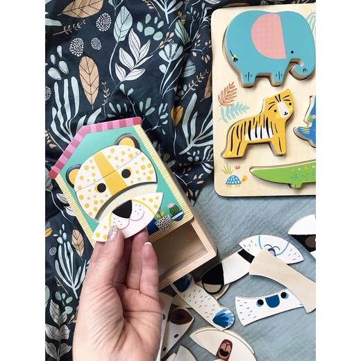 djeco自带收纳盒的动物变装，变脸，时装秀木质拼图 商品图3