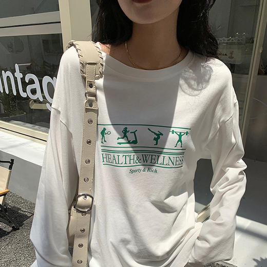 【字母印花纯棉T恤】秋冬新款宽松100%纯棉上衣  韩版显瘦白色打底衫ins潮 商品图3