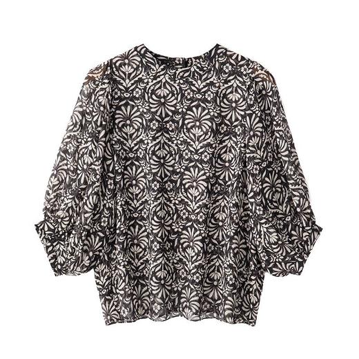 2023夏季新款雪纺衫灯笼袖衬衫女大码T恤圆领小衫5007 商品图4