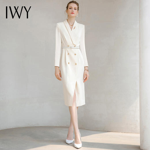 IWY/秋冬高端时尚连衣裙女长袖主持人礼服职业装收腰显瘦西装裙气质女233046Q1 商品图0