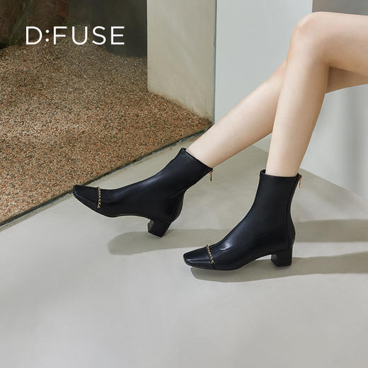 Dfuse迪芙斯秋冬新款方头小香风弹力短靴瘦瘦靴女DF34116277 商品图7