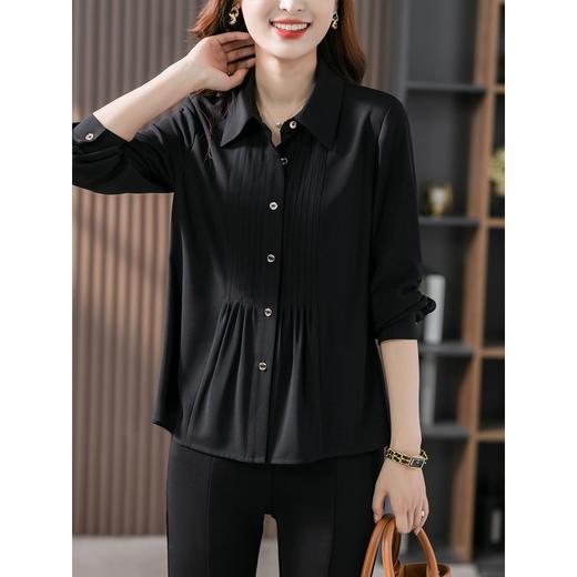 【现货7天】黑色设计感褶皱衬衫女2023夏季新款韩版显瘦简约气质长袖上衣 商品图2