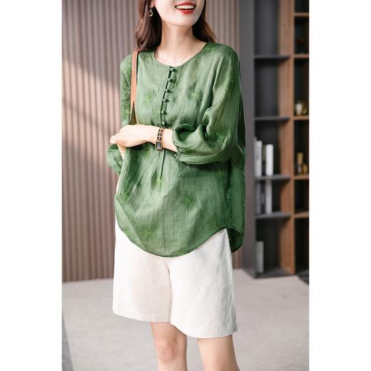 【现货7天】重工刺绣苎麻衬衫女2023夏季新款韩版设计感宽松休闲衬衣上衣 商品图0