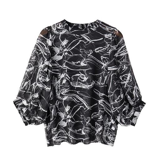 2023夏季新款雪纺衫五分袖衬衫女大码T恤圆领小衫5021 商品图4