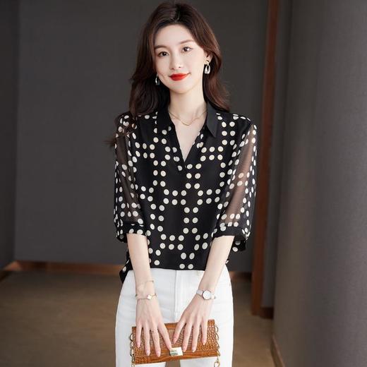 2023夏季新款雪纺衫七分袖衬衫女大码T恤V领小衫5002 商品图1